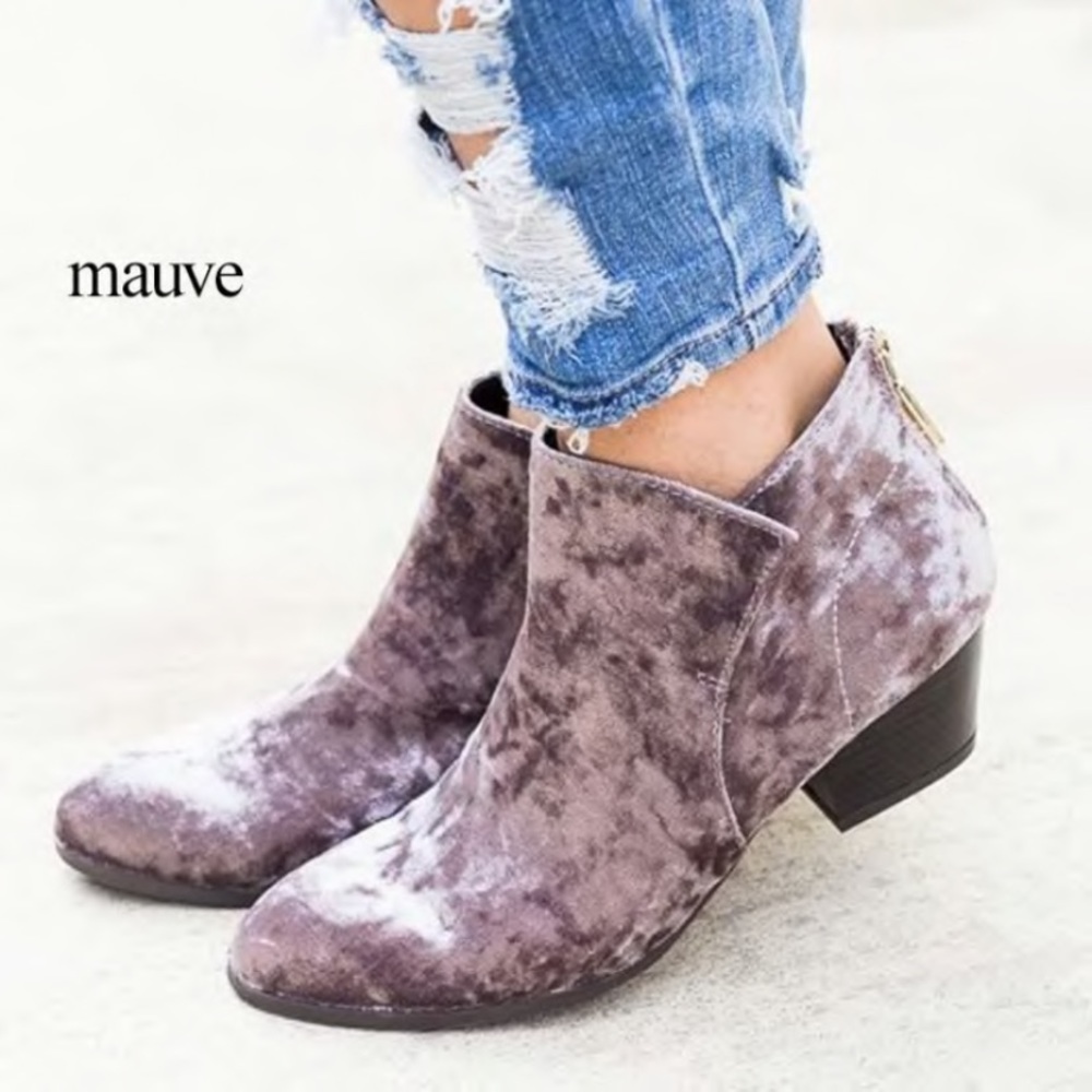 Mauve crushed velvet booties